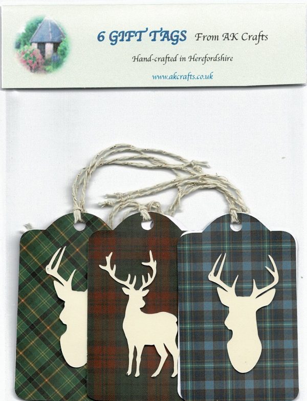 Christmas Gift Tag - Cream Deer / Tartan (pack of 6) - Image 2
